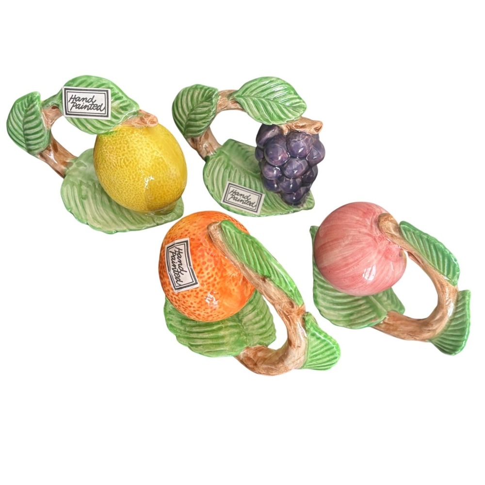 Vintage‎ | Fitz and Floyd | 1990 Ceramic Fruit Napkin Rings | Set of 4